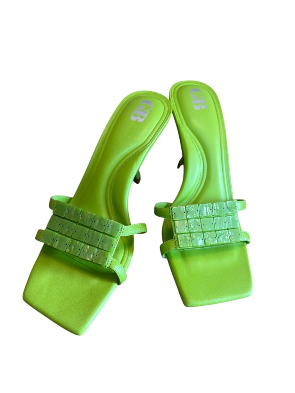 Gianni Bini Seashell Ornament Lime Green Kitten Heels Size 8 Rare - Picture 2 of 7